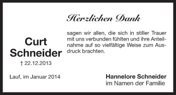 Traueranzeige von Curt Schneider von Pegnitz-Zeitung